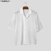 INCERUN Summer Men Lapel Short Sleeve Striped Mesh Sheer Shirts Tops