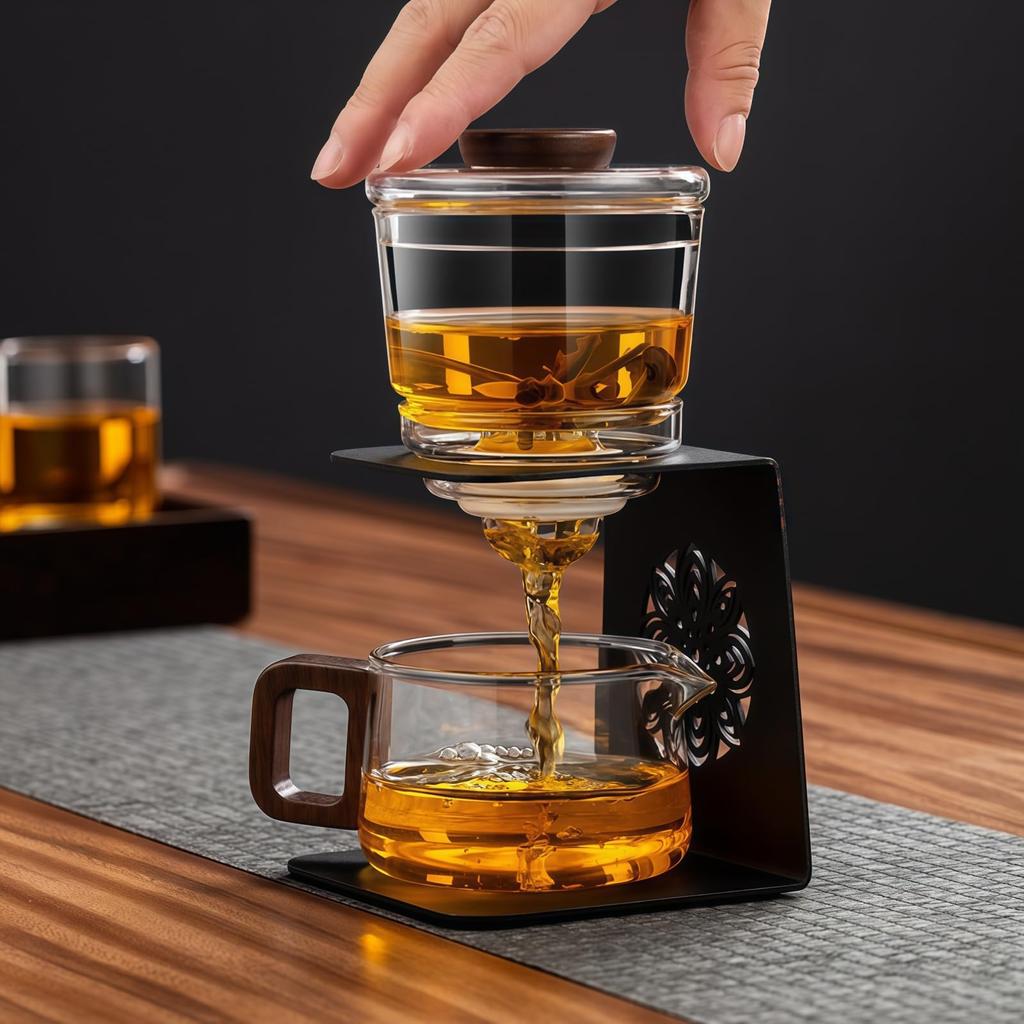 OULOVECO Semi-Automatic Glass Teapot with Filter, Perfect for Offices, Lazy People, and Small Lathes (Clear)