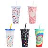 25oz Straw Water Cups with Lid Color Changing Drinking Bottles Single Layer Stackable Reusable Valentines Day