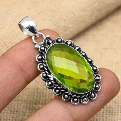Beauteous Green Amethyst Gemstone Handmade 925 Sterling Silver Jewelry Pretty Pendant