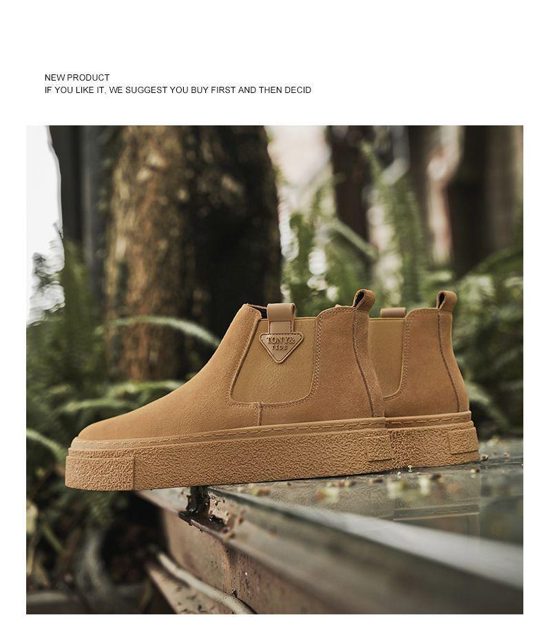 Chelsea Men's Retro Leather Martin High-Top Ankle Boots, One-Step, Thick-Soled, Versatile for Autumn/Winter.