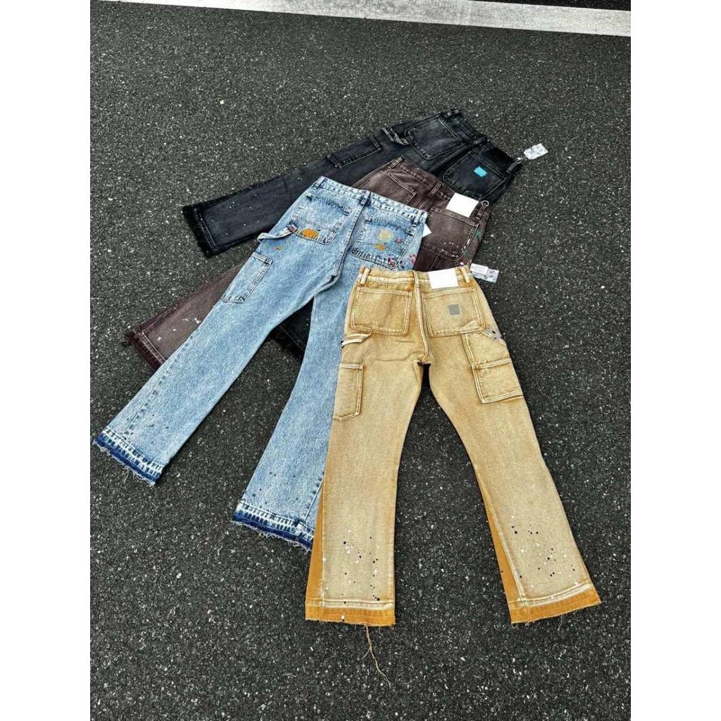 GLYDE Jeans a zampa rétro macchiati di inchiostro e sporchi Jeans lavati dritti casual Pantaloni in denim