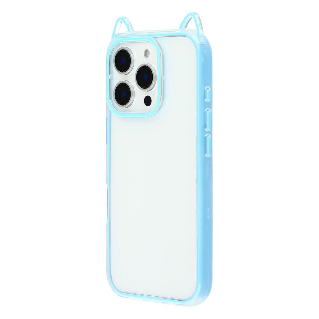 For iPhone 16 Pro Max Case Cat Ear Design TPU + Acrylic Clear Phone Back Cover
