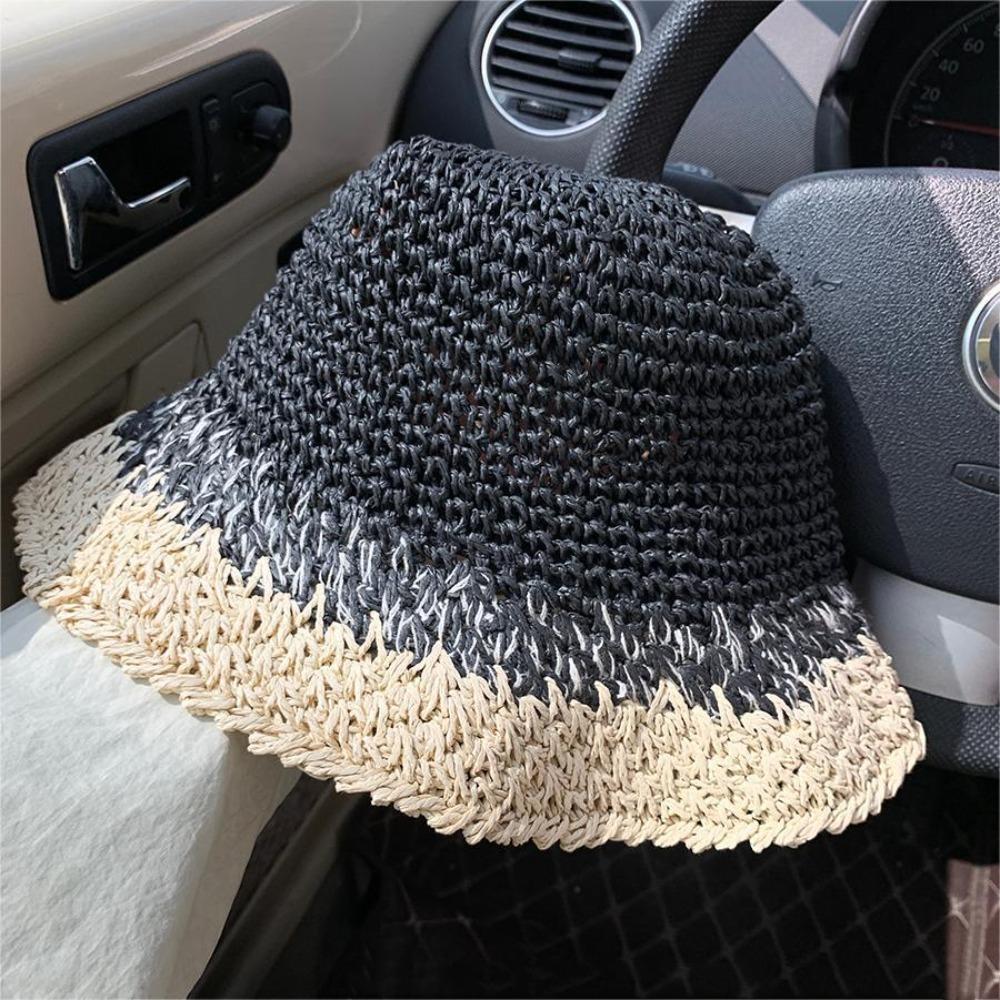 Handmade Women's Straw Hat Travel Bucket Hat Korean Beach Straw Cap  Outdoor