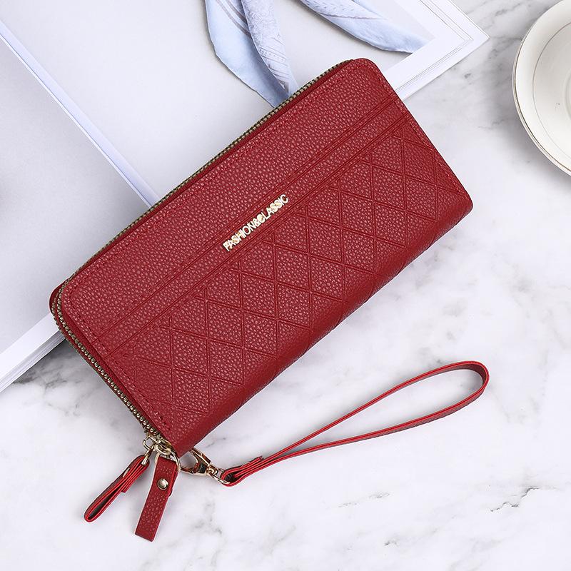 Wallet women's long new double zipper high-end solid color simple clutch bag women's large-capacity wallet women