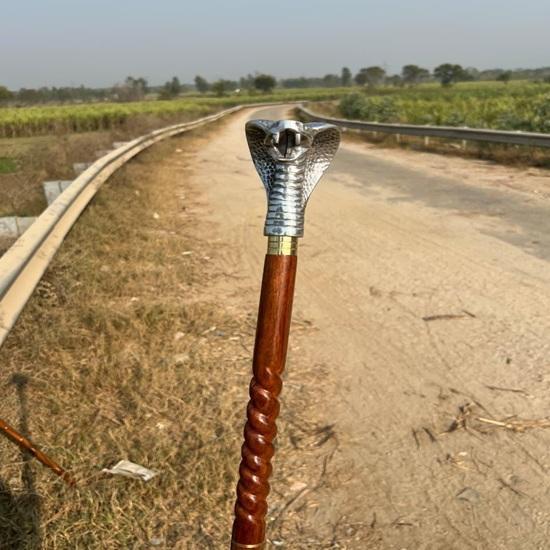 Kobra Silbergriff Gehstock Rosenholz Holzstock, für Herren Damen Vatertag, Geburtstage, Jubiläen Ruhestand Geschenk