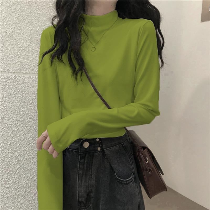 Autumn Long Sleeved T-shirt Women's Half High Neck Inner Top