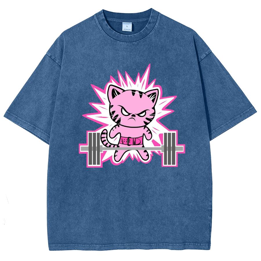 Sweet Cute Style Pink Cartoon Tiger Print Women's T-Shirt Washed Oversized Short Sleeve Casual Beautiful Statement Top