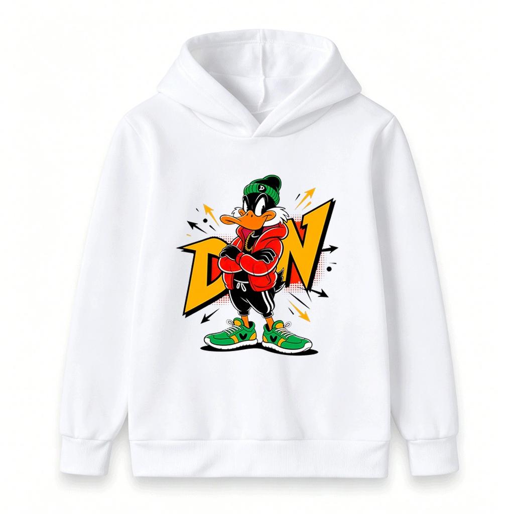 Kids Boys Girls Pullover Hoodie, Cartoon Cool Duck Printed Casual Soft Long Sleeve Hooded Sweatshirt for Daily Wear
