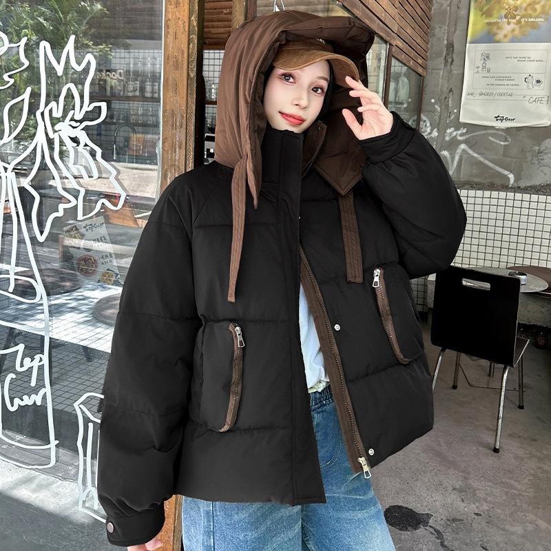 Fashion cotton clothes women's winter thickened color matching hooded bread clothes warm cotton-padded jacket
