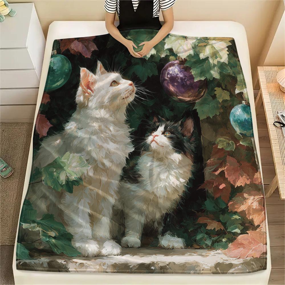 Leaf Cats  Print Flannel Blanket, High Quality Comfortable for All Seasons, Home Decor, Warmth and Comfort