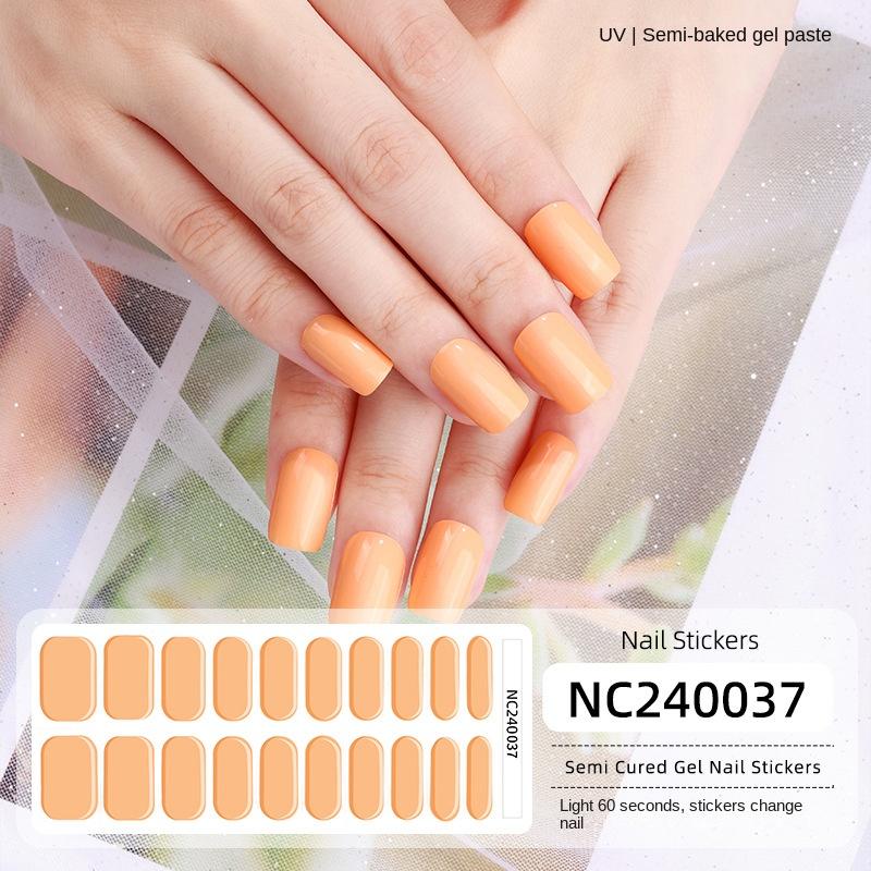 New Solid Color Simple Semi-cured Nail Stickers 20 Finger Gel Nail Stickers