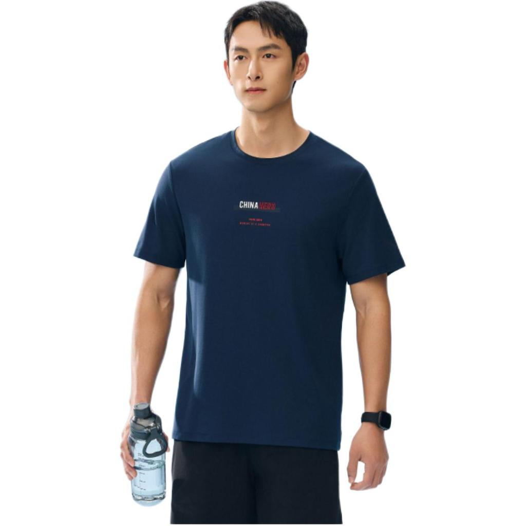 Anta Comfortable Simple Letter Round Neck Pullover Versatile Fashion Short Sleeve T-Shirt Men Tops Midnight-Blue 152527136-3