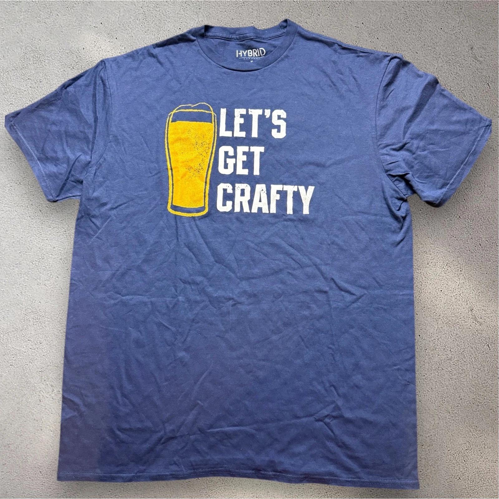 Hybrid Apparel Mens XL Lets Get Crafty Beer Graphic T- Shirt Navy Blue Cotton 2XL