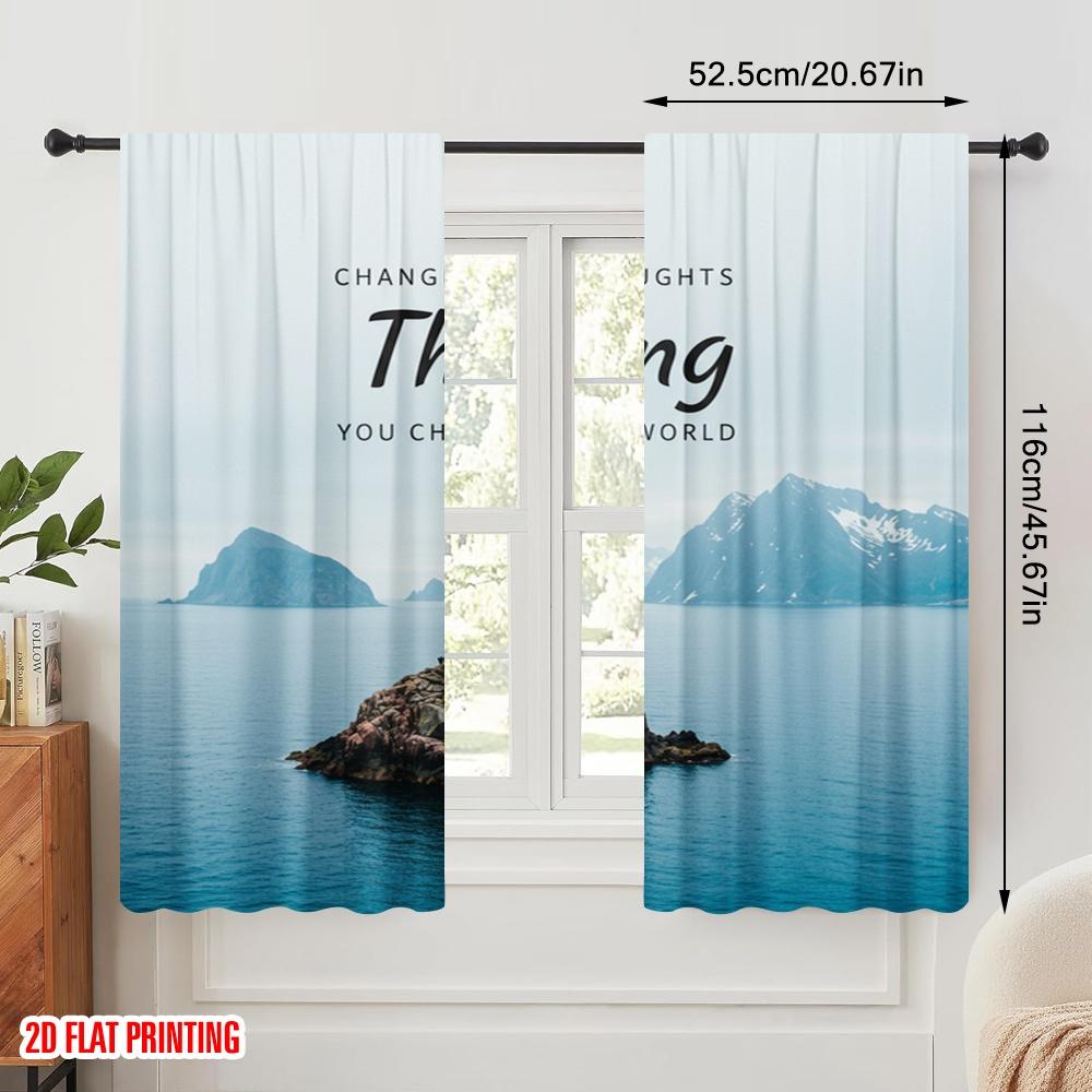 2pcs 2D Flat Printing Curtains Thinking Change World 100% Polyester Fabric Without Electricity Festive Holiday Use for Outdoor