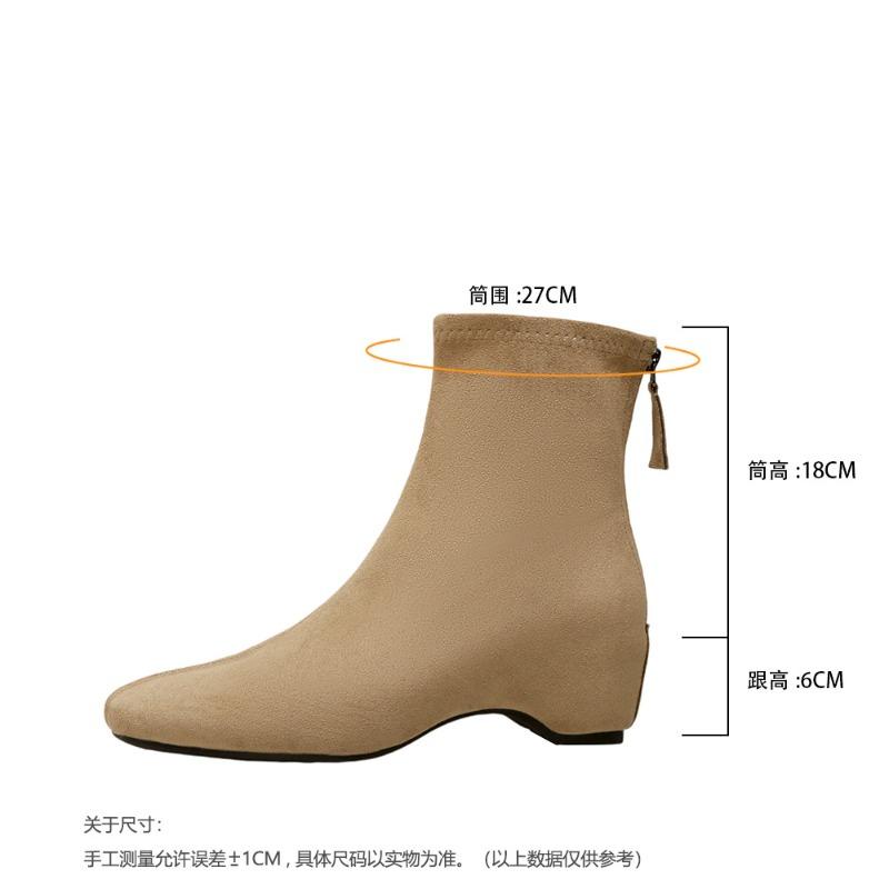 

New retro versatile thin boots cat heel square head inner height increase zipper temperament thin short boots women autumn and winter 39
