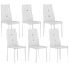 Set of 6 Dining Chairs, PU Leather Upholstery, High Backrest, Button Tufting, Steel Legs, White