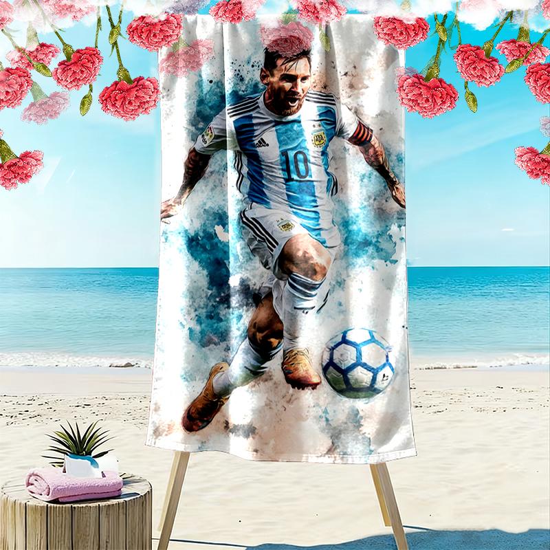 1pc Football Star Messi Beach Towel, Soft Beach Towel Suitable for Beach Swimming, Outdoor Camping and Traveling