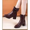 Women's Fleece Lined Mid Calf Boots Winter Warm Pointed Toe Bow Decor Side Zipper Chunky Heel Embossed Pattern Dress Boots
