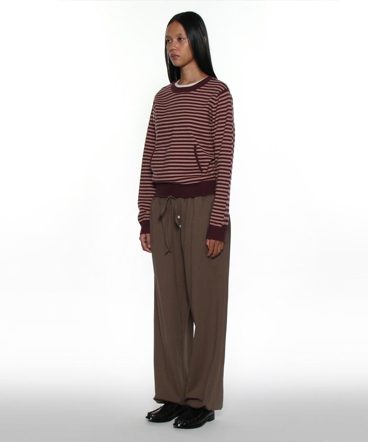 PARTIMENTO WOMEN Pwc Two-Way Pocket Knit Crew_Plum Stripe