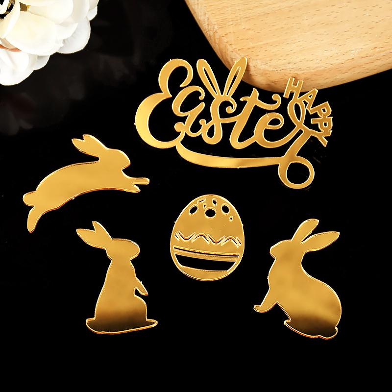 5 Stück Gold Acryl Osterkuchen Dekoration Niedlicher Hase Eier Cupcake Topper Frohe Ostern Party Dessert Dekoration Kinder Gastgeschenke