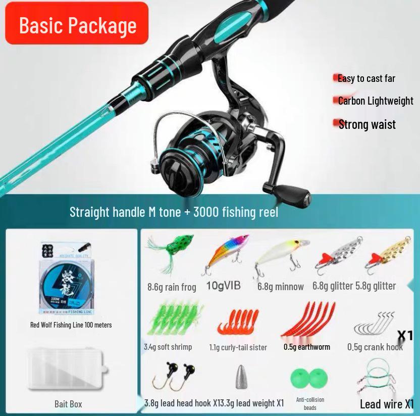 Carbon Fiber Beginner Sea Fishing Rod Set with Baitcasting and Spinning Reels