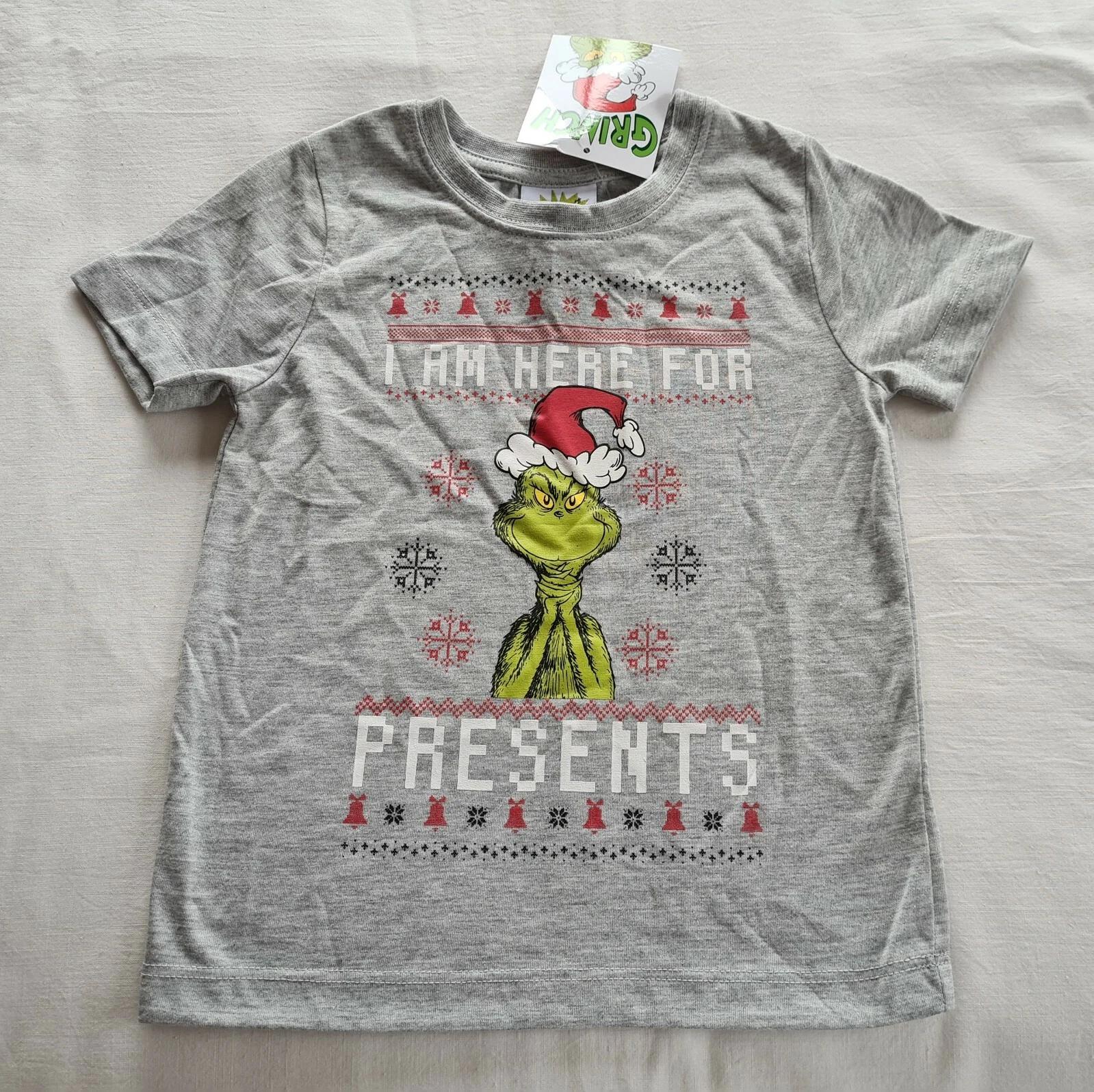 

Dr Seuss The Grinch Boys Grey Presents Printed Short Sleeve T Shirt Size 1 New L