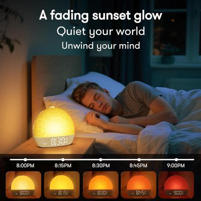Aufwachlicht Dimmbares Nachtlicht Geräuschmaschine mit Weißem Rauschen und 30 Beruhigenden Geräuschen Sonnenaufgang Wecker für Tiefschläfer Geschenk