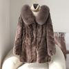 Winter Women's Mink Coat Fluffy Luxury Mid-Length Fur Coat with Fox Fur Collar