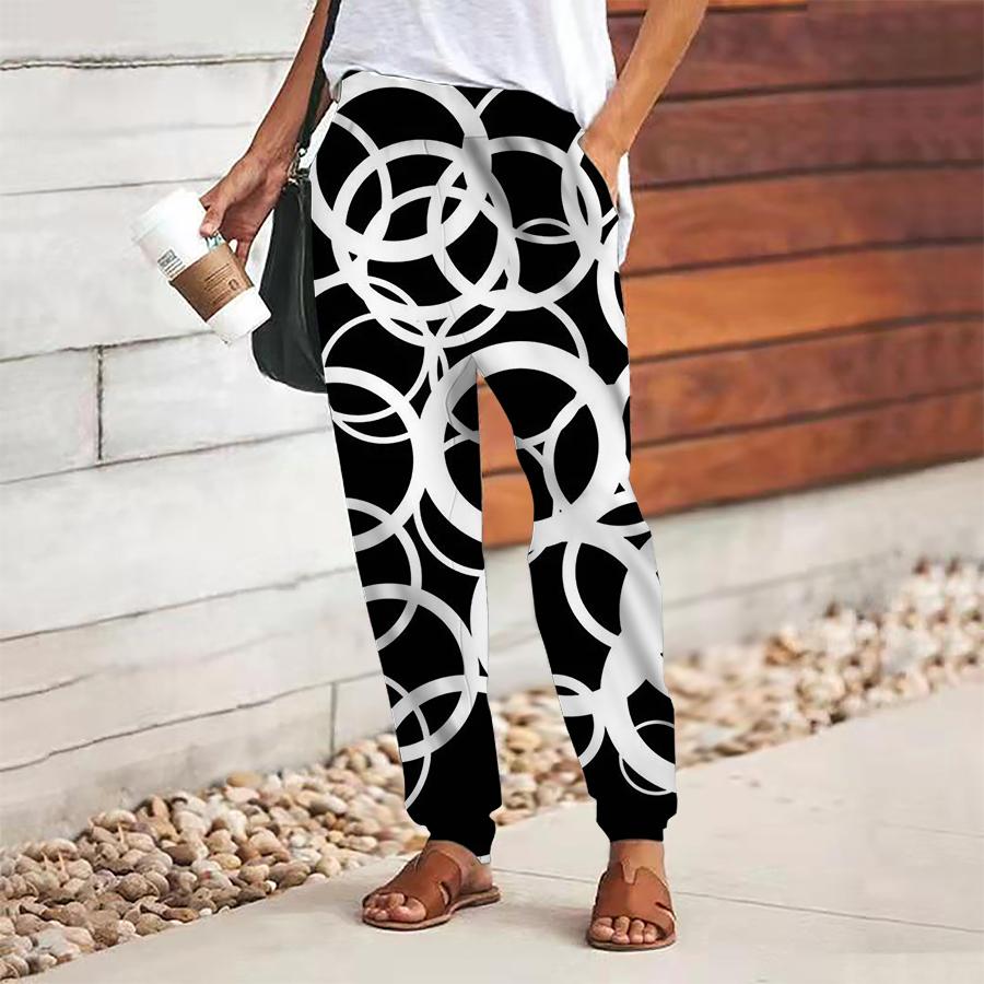 

Женские брюки с геометрическим принтом, на шнуровке, с эластичной талией, свободные, повседневные длинные брюки, брюки с карманами 8XL чёрный