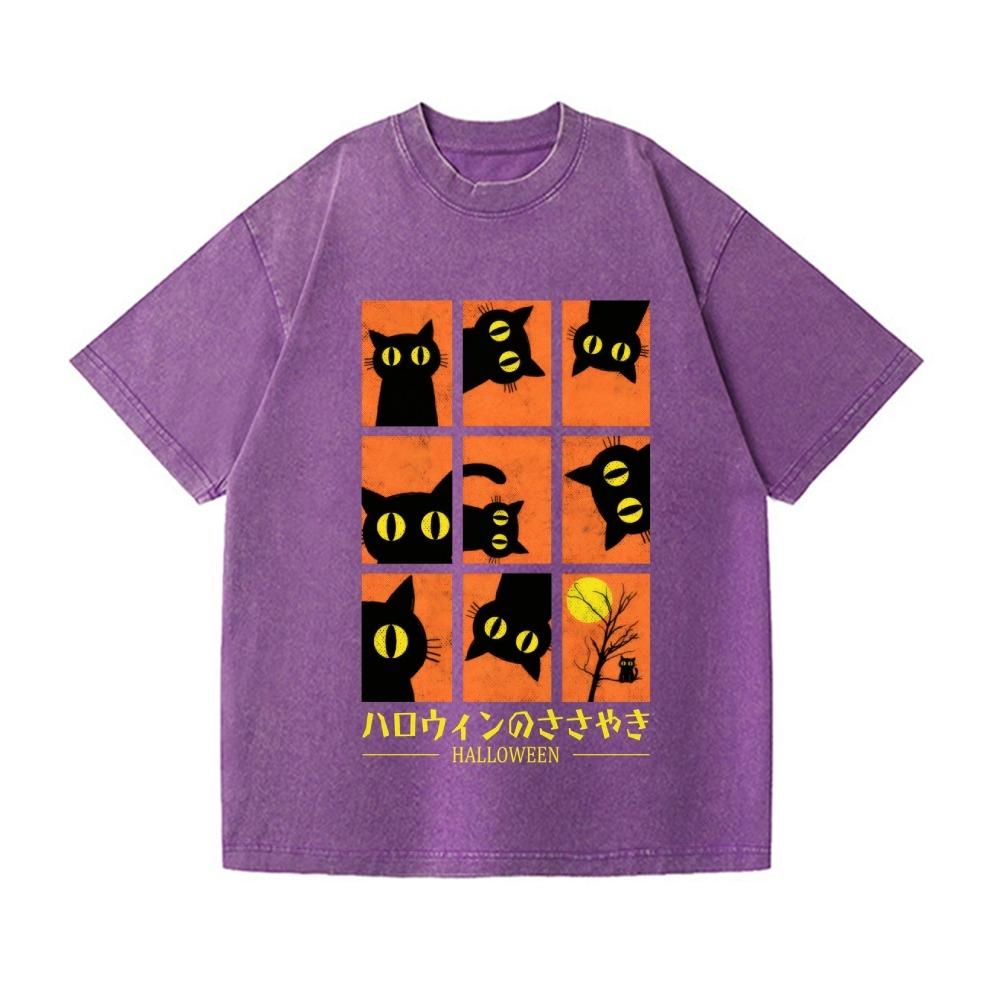 

Black Cat Vintage Wash Japanese Design T-Shirt Fashion Summer Short Sleeve O-neck Harajuku Holiday Tees Oversized Tunics S