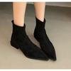 Womens Boots Temperament Pointed Toe Short Boots High Quality Suede Retro Ankle Booties Slim Fit Elastic Short Boots Botas Mujer