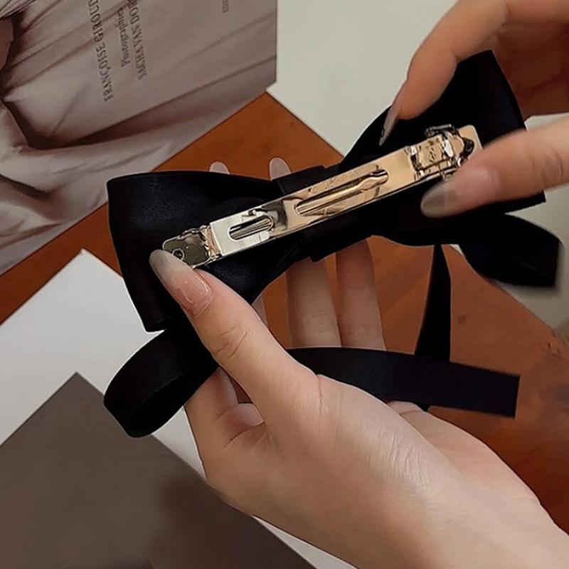 Satin Bow Hairpins Temperament Headwear Solid Color Pearl Hair Clips For Women Girls Ponytail Hair Accessories