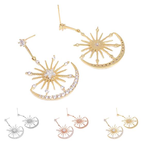 1 Pair Dangle Earrings Moon Star Rhinestone Jewelry Lightweight Korean Style Stud Earrings for Daily Wear