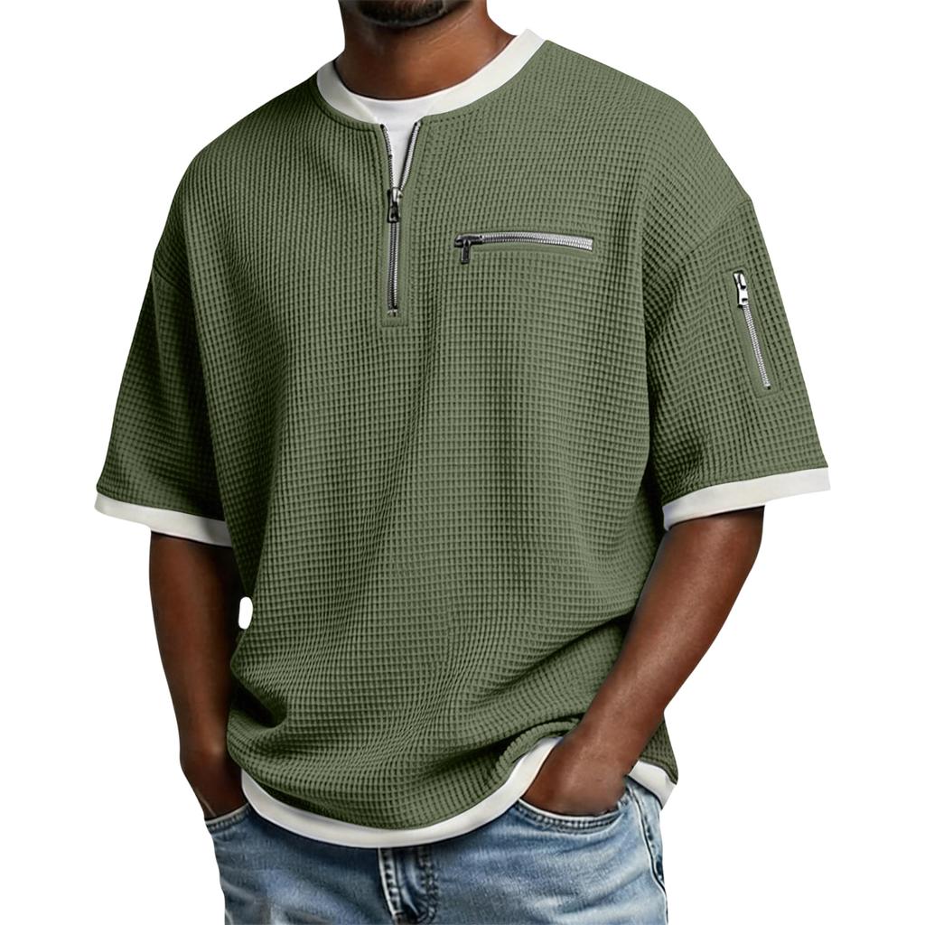 Herren Freizeit - Gewebtes Reißverschlusskragen Leichtes Atmungsaktives Kurzarm-Oberteil