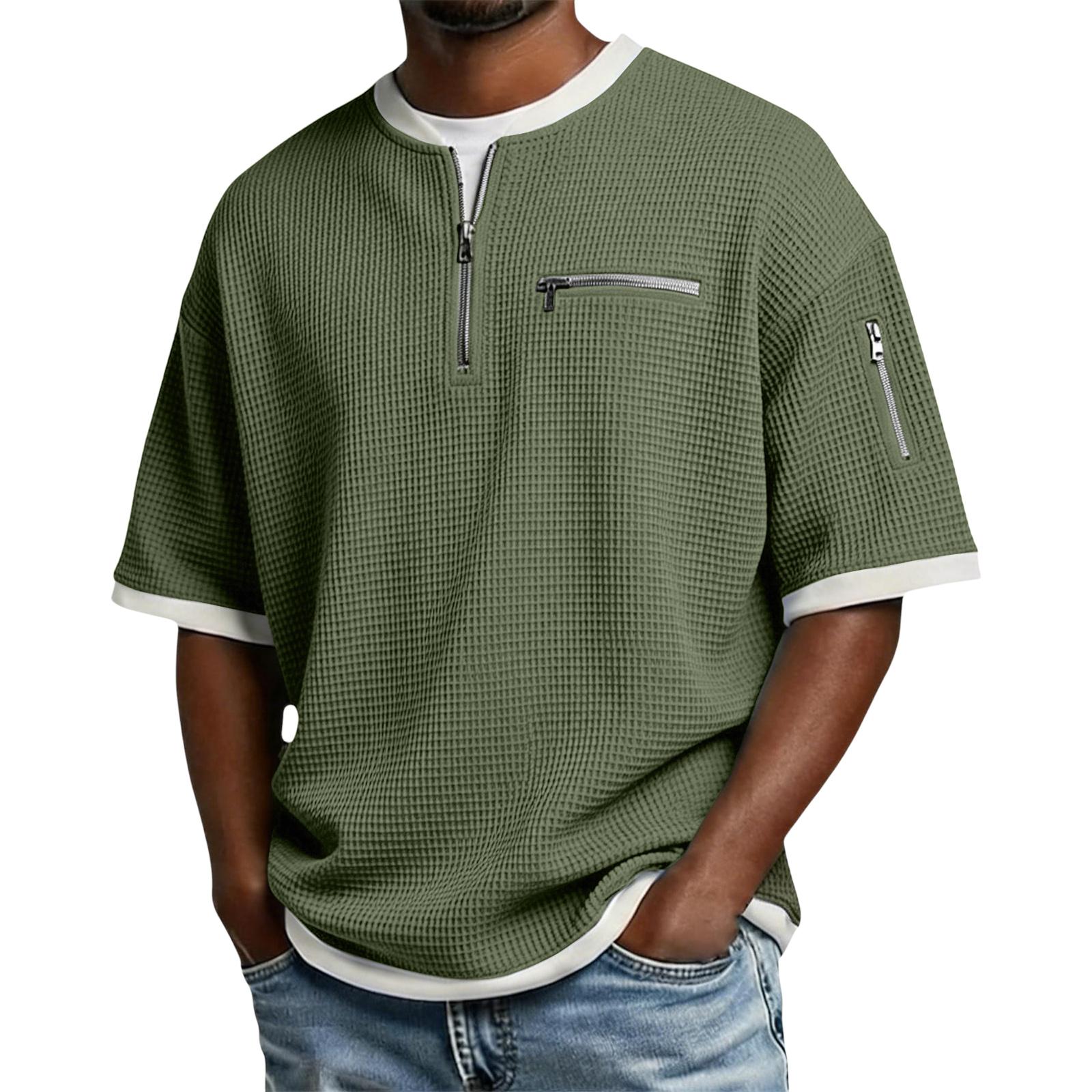 

Men s Casual -Weave Zipper-Collar Lightweight Breathable Short-Sleeve Top XXXXL