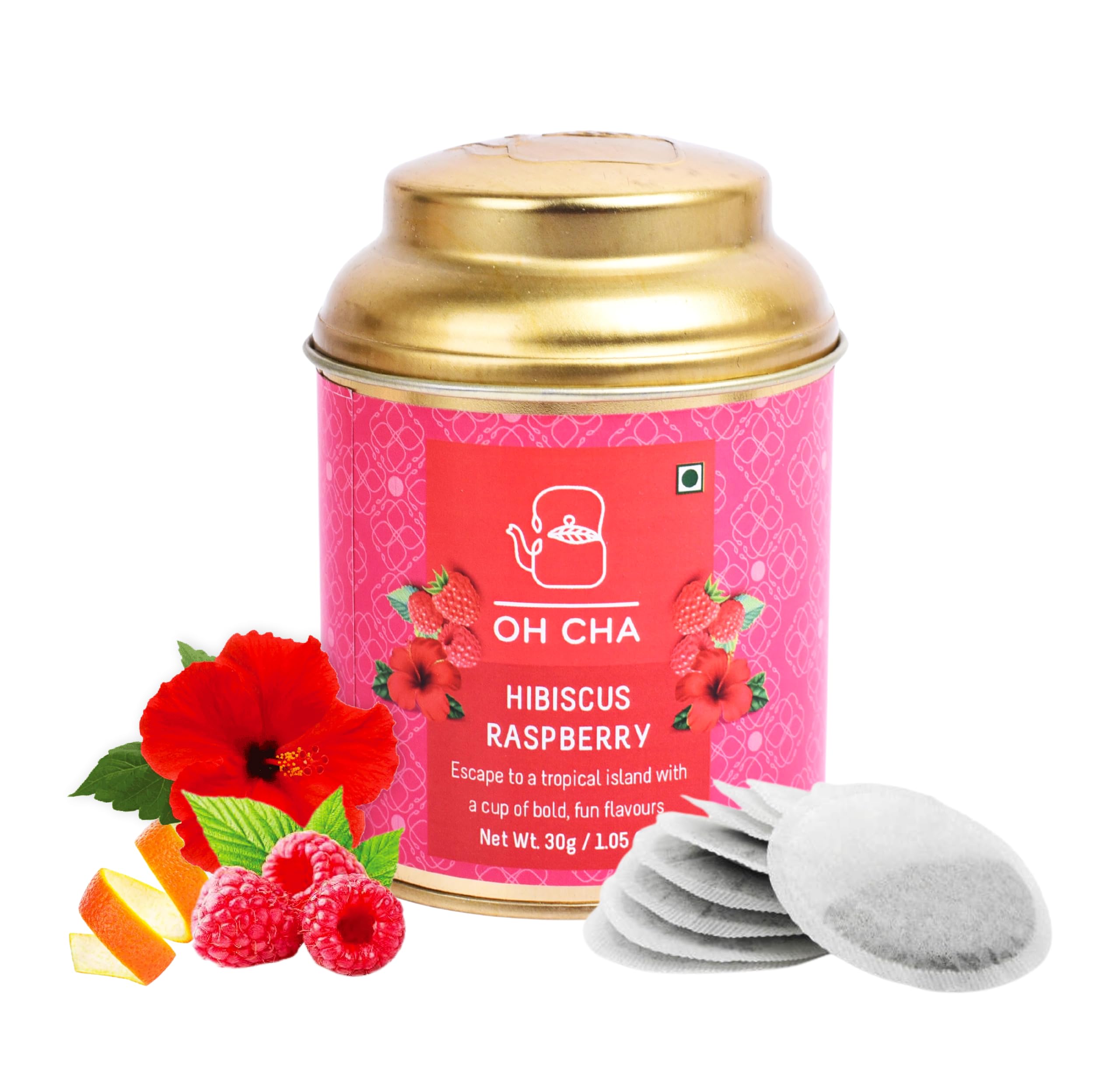 

OH CHA - Hibiscus Tea Bags | 100% Natural Eco Friendly Round Tea Bags, 15pcs | Skin and Hair Natural Care Tea, Antioxidant, Rich in Vitamin