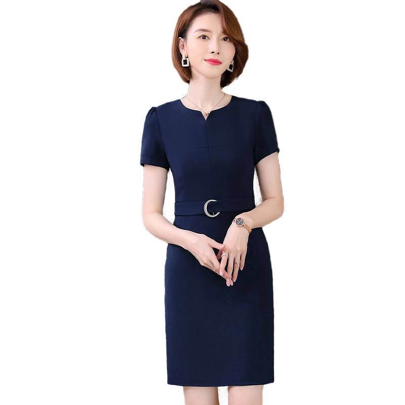 Spring/Summer Short Sleeve Slimming Work Dress for Kindergarten Teachers & Beauty Salon Professionals