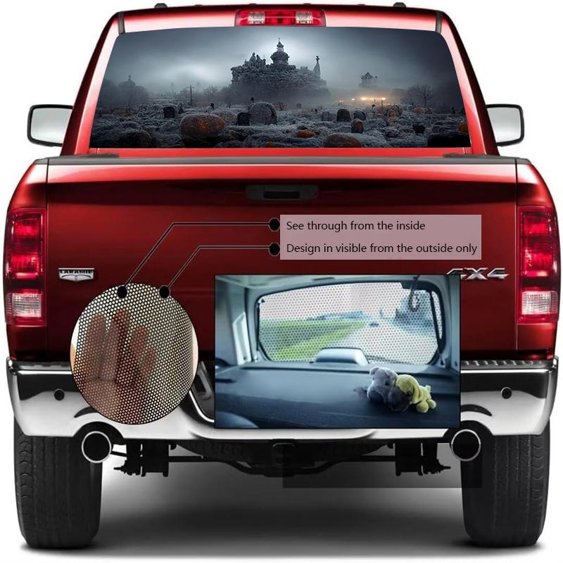 Halloween Car Rear Windshield Decal Vinyl Waterproof Car Sticker Truck Rear Window Decal Universal Perforated Vinyl Graphic