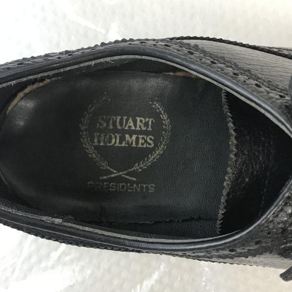 USED/60s-70s Vintage STUART HOLMES Goodyear Long Wingtip Shoes 27.5-28cm Black