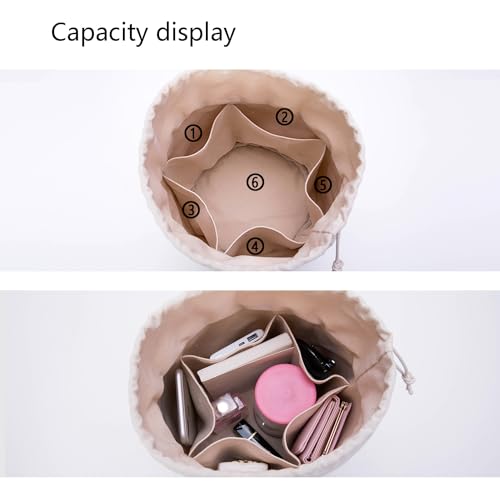 YONBEN Tall Purse Organizer Insert for Women's Canvas Round Handbag Organizer Storage, Handbag Purse Organizer Round Cosmetic Pouch Bag Bucket Makeup