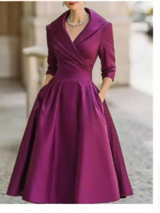 2026 European & American Wide-Hem Slimming Long-Sleeve Waist-Cinching Dress