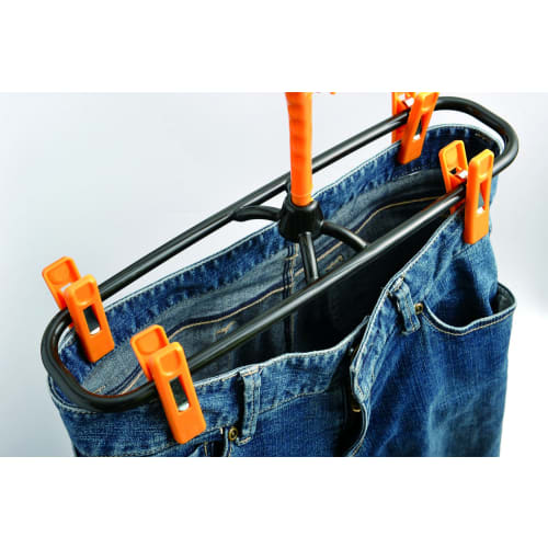 Sawafuji Clothes Drying Rack, Jeans Hanger, Black/Orange, 360mm Wide, with 4 Clothespins (Set of 2), Foldable for Quick Drying, Perfect for Jeans, Lau