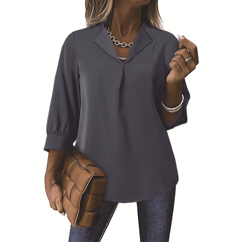 

Весна 2024 Женская шифоновая блузка свободного кроя с V-образным вырезом и рукавами семь восьмых Medium темно-синий