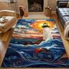 1PC Lighthouse with Abstract Waves Pattern Rug Carpets for Bedroom Living Room Sofa Mat Creative Door Mat Cloakroom Home Decor