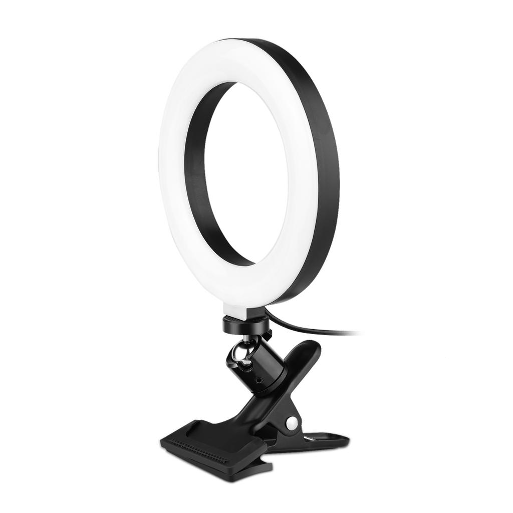6.3 Inch 2700K-5500K Selfie Ring Video Light with Clamp Mount 3 Dimmable Colors 11 Brightness