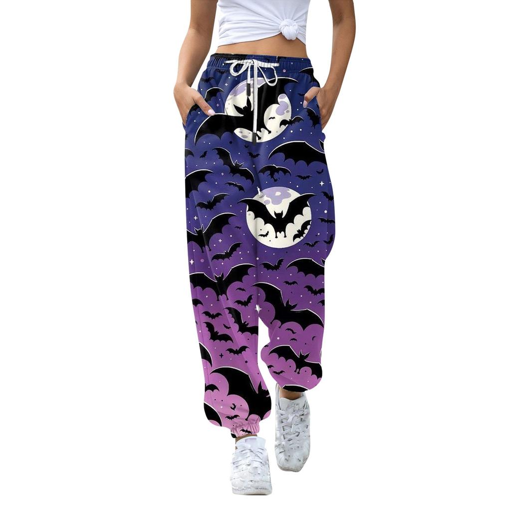Women's Casual Fashion Halloween Printed Leisure Pants Sweatpants Trousers Drawstring Elastic Waist Drawstring Drawstring Pants