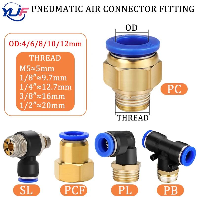 5 Stück 4mm 6mm 8mm Pneumatik-Luftfitting PL/PB/PC/PCF/SL Gewinde 1/8" 1/4 3/8 1/2 Gerade Schlauchfittings Rohr Schnellverbinder