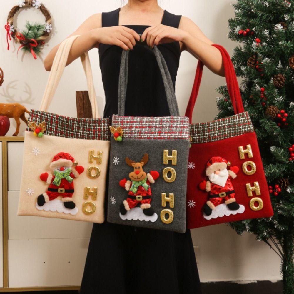 Flannelette Christmas Tote Bags Cartoon Candy Bags Durable Children Gift Bags  Xmas Gifts