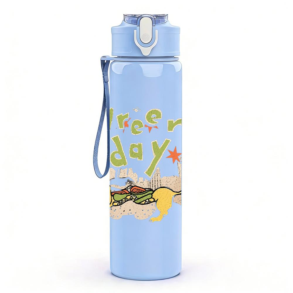 1PC Green Soup Minimalist Cartoon Text Print 750ml Portable Sports Water Bottle Leakproof Gym Outdoor Travel Drink Cup